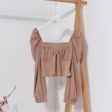 Telding Bow Collar Long Sleeve Shirt Short Umbilly Pure Lust Wind Shoulder Coat