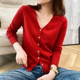 Fongt New Spring And Fall Thin Knit Women's Cardigan Long Sleeve V Neck Short Sweater Small Shawl Coat Jacket-Outfit