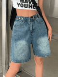 Vintage Washed Blue Cropped Denim Shorts-Outfit