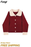 Women's Cashmere Sweater Loose Casual Turn-down Collar Single Breasted Knitted Pullovers Female Elegant Soft Sweet Retro