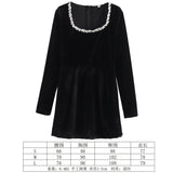 Fongt Women's Clothing 2025 Winter New Square Neck Nail Beads To Collect Short A-Shaped Dress