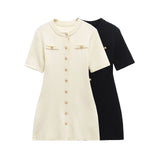 Fongt Homemade New Women's Classic Fashion Buttons And Weaving Dresses