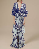 Fashion Print Holiday Chiffon Dress Deep