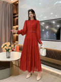 Fongt New V-Neck Single-Drenchee Chiffon French Retro Dress Thin A-Character Long Dress Women's Bubble Cuff