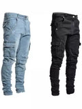 Fongt New Elastic Jeans Men's Side Pocket Slim Foot Skinny