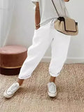 Fongt Women Cotton Tample Waist Nine Trousers Casual Women's Pants