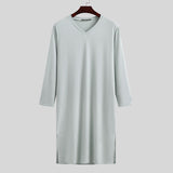 Robes Sleepwear Solid Color Long Sleeve Homewear Comfortable Leisure V Neck Loose Soft Nightgown Men Bathrobes S-3XL