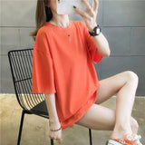 Summer Women T Shirt harajuku solid T-shirts students korean Casual loose Short Sleeve pink white Tops 90s Female Tee