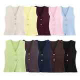 Fongt Women's ZA New Multi-Color Button Knitted Vest Vest Half-Skirt Set