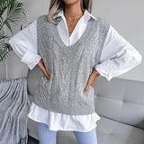 Wind 2025 Autumn/Winter Sleeze V-Neck Knitted Vest Sweater Women's