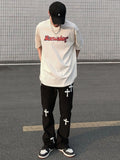 Grunge Streetwear Cross Print Baggy Jeans Women Harajuku Hip Hop Oversize White Cargo Pants High Waist Trousers