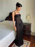 Through Sexy Lace Bodycon Dress Sleeveless Fashion Long Summer Dress Elegant Party Evening Maxi Dresses for Women