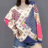 Women's Casual Diamonds Turtleneck Jumpers Sweet Stylish All-match Printed Loose Patchwork Sweaters Long Sleeve Female Clothing-Outfit
