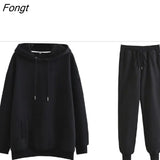 and Winter 2023 New Hooded Sweater Plush Thickened Two-piece Loose Pants Hooded Sweatshirts Women's Tracksuit Female