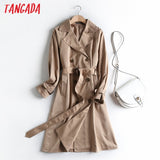 women solid classic khaki coat with belt 2021 autumn elegant female outwear windbreak