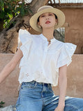 Fongt Sense Of White Shirt Summer French White Shirt Lotus Sleeves Of The Famous Wind Short Top Korean European Women's Clothing