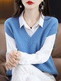 Fongt New Hot Style V-Collar Spring And Autumn Outside Wear Horse Clip Sweater Vest Spring Soft Waxy Knit Vest Vest Female-Outfit
