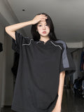 Piping Detail Short Sleeve Oversized Tee-Outfit