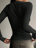 Solid Color Breasted V Neck Slim Long Sleeve Knit-Outfit