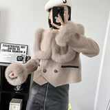 Coat Women 2024 High Quality Fake Fur Big Lapel Double Breasted Thick Warm Wool Coats Korean Fashion Outerwear