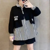 Loose Striped Patchwork Shirt Women's Clothing Turn-down Collar 2023 Spring Autumn Single-breasted Korean Casual Blouse-Outfit