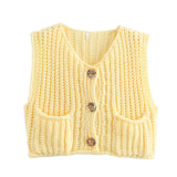 Fongt 2025 Spring And Autumn 2025 New Women's Pocket Sleeveless Short Knitted Cardigan Vest