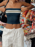 Knit Striped Bandeau Crop Top-Outfit