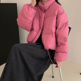 Han Version Of The East Gate Sweet Short Down Jacket Female East New Standing Collar Small White Duck Down Coat Bread Clothing-Outfit