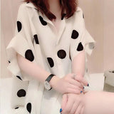 Lady Korean Loose Shirt Casual Turn-down Collar Stylish Polka Dot Printed Women's Clothing Summer Single-breasted Blouse-Outfit