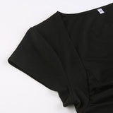 Criss Cross Ruched V Neck Tee-Outfit