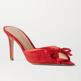 Black Suede Tip, Thin High Heel Bow Party Banquet Muller Flip-Flop Large Size-Outfit
