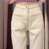 Fongt Design High-Waisted Narrow Version Of Straight Jeans Women Autumn And Winter Plus Velvet Warm Thin Trousers