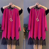 Winter New Fashion Midi Dress Casual Solid Color Lace Patchwork Commute Straight Korean Embroidered Flares O-Neck Dresses-Outfit