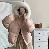 Korean Version Sweet Down Jacket Female Short Money 2024 Winter New Style Add Thick Small Fox Fur Collar White Duck Down Coat Tide-Outfit