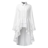 ZANZEA Fashion Women Ruffles Hem Blouse Elegant Lapel Neck Swallowtail Shirts Solid Long Sleeve High Waist Tops Irregular