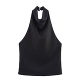 Fongt Summer New Silk Tatami Temperament Hanging Neck Blouse