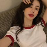 Fongt Summer Solid Color Korea New Short-Sleeved T-Shirt Women Slim Solid Color Women's Top