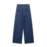 Fongt 2025 New Women's Asymmetrical Double-Legged High-Waisted Denim Straight Trousers