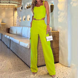 Fongt New Fashion Casual High-Waist Tight Vest Temperament Solid Color Suit Pants-Outfit