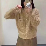 Autumn Knitted Cardigan Women's Coat Furry Sweater Red Advanced Sense Temperament Retro French Dress Tide-Outfit