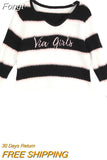 Y2K Vintage Striped Cropped Sweater Women Harajuku Kpop Slim Long Sleeve Pullover Korean Contrast Knitwear Tops