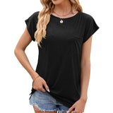 / Summer 2024 New Round Collar Short Sleeve Splicing Pocket Loose Casual T-Shirt-Outfit