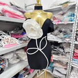 New Bandage Dress Fashion Collared Shoulder V-Neck Big White Flower Tight-Nuff