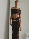 Off-shoulder Crop Top And Ruched Maxi Skirt Set-Outfit