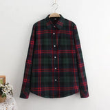 Tops And Blouses Casual Button Down Blouses Plaid Shirt Long Sleeve Female Print Cotton Tops Lady