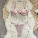 Three-Point Solid-Color Bikini Sexy Split Swimsuit Women With Adjustable Low-Waist Triangle