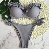 Micro Bikini Women Yellow Strapless Mesh Push Up Swimwear Sexy Solid Cut Out Brazilian Bathing Suit Thong Swimsiut