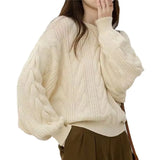 Fongt Winter New Design Sense Small Soft Waxy Twist Knit Bottom Shirt Loose Lantern Sleeve Korean Version Sweater Female-Outfit