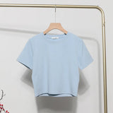 Real-Apamine Solid Short-Sleeved T-Shirt Burst Small Short Sweet Spicy Slim Slim Thin Collar Top