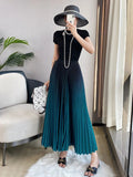 Gradient Pleated Long Skirt-Outfit